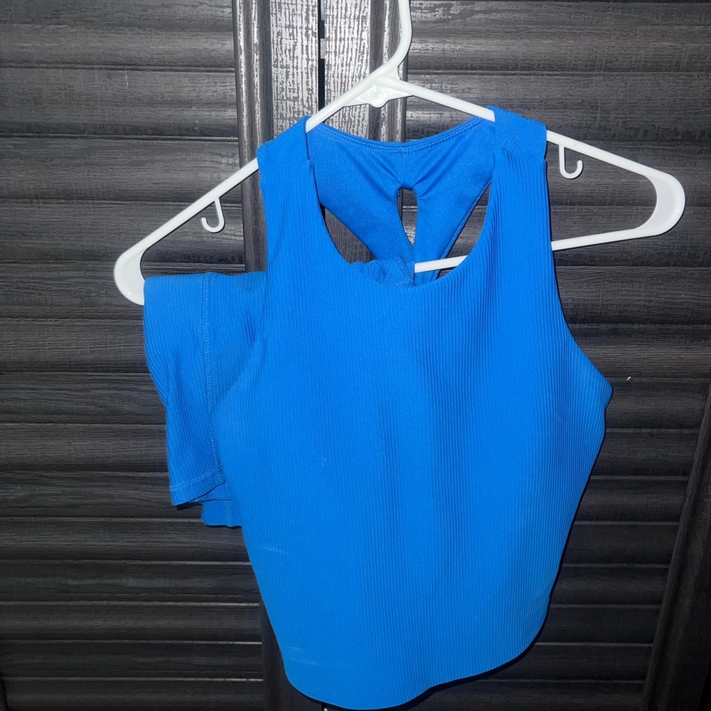 Bright blue work out set